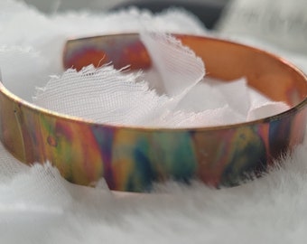Flame Painted Copper Cuff Bracelet, Torched Rainbow Bangle, Unique Artisan Jewelry, Whimsical