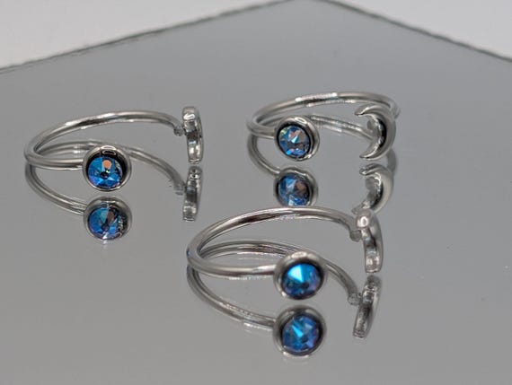 Crescent Moon Ring, Swarovski Crystal, Adjustable, Stainless steel, waterproof, Celestial, Open, star