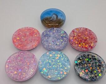 Glow in the Dark Glitter Resin Phone Grip: Iridescent Beach Theme