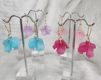 Gold Flower Petal Dangle Earrings, colored petals, colored flowers, Dangle, summer, boho, spring, bridal, drop, romantic, statement,