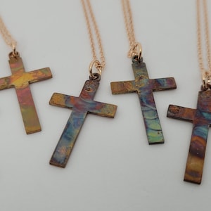 Cross Necklace - Copper Pendant Necklace - Religious Jewelry - Flame Painted Copper Pendant - Christian Gift