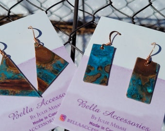 Copper Patina Earrings Dangle