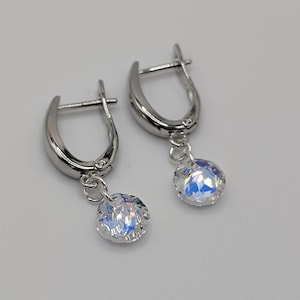Sterling silver Swarovski Crystal Earrings, Dangle and Drop, Clear Crystal, 8mm crystal, Elegant Earrings, Prom Earrings, gift for her,