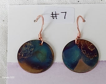 Flame Painted Copper Circle Earrings, Dangle Circle Earrings, Colored Copper, torched copper, bohemian earrings, statement earrings