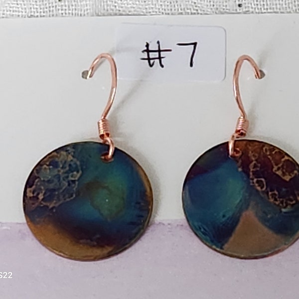 Flame Painted Copper Circle Earrings, Dangle Circle Earrings, Colored Copper, torched copper, bohemian earrings, statement earrings