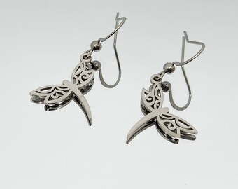 Dragonfly Dangle Earrings, Stainless Steel, Hypoallergenic