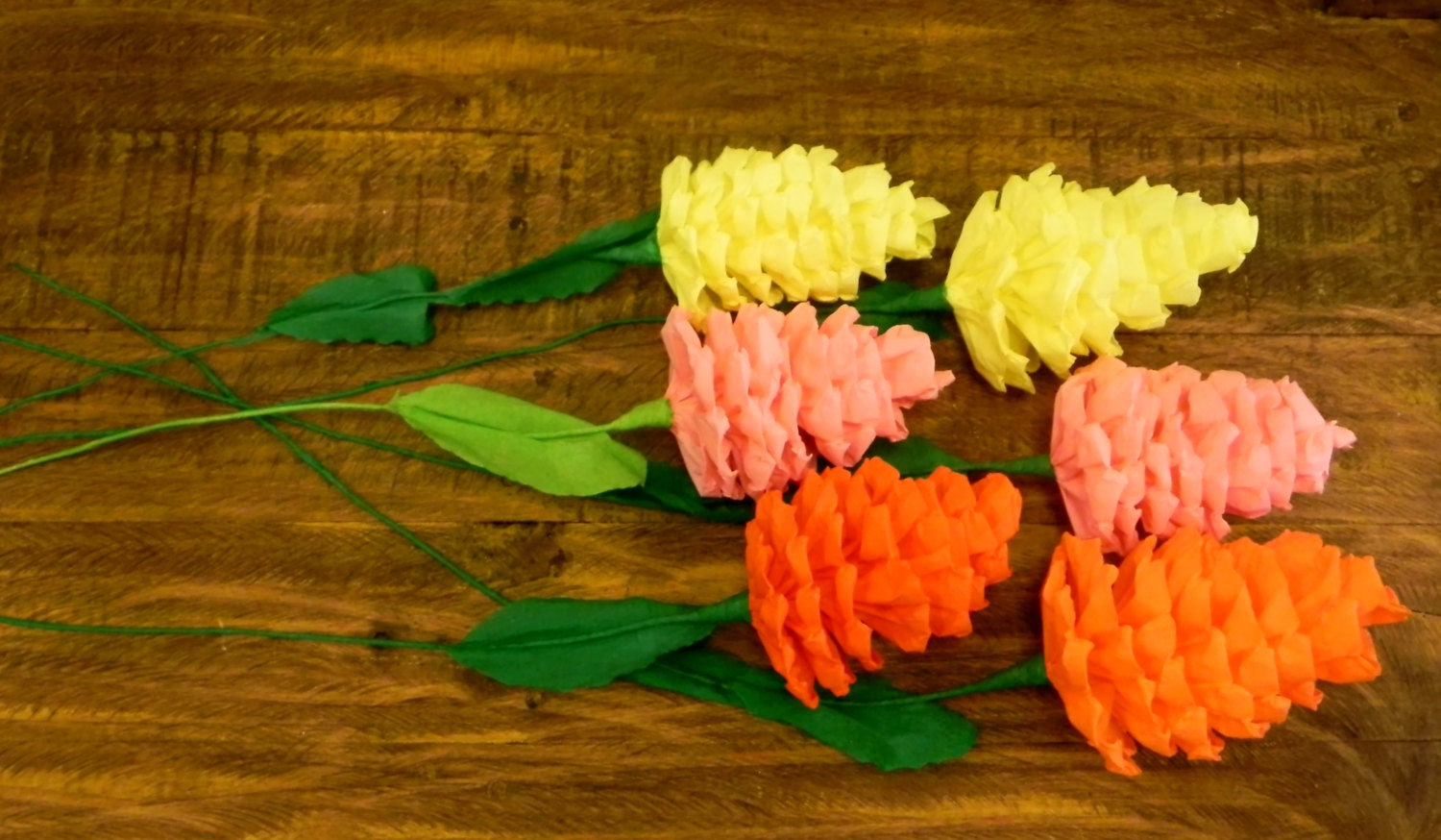 Mexican Paper Flowers Set of 6. Orange Pink And Yellow Etsy