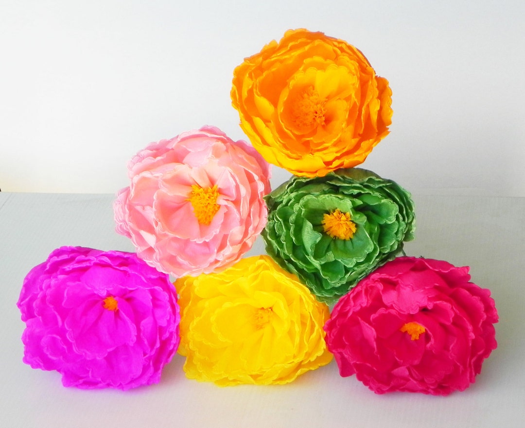 Mexican Crepe Paper Flowers Set of 6 Multicolor Etsy