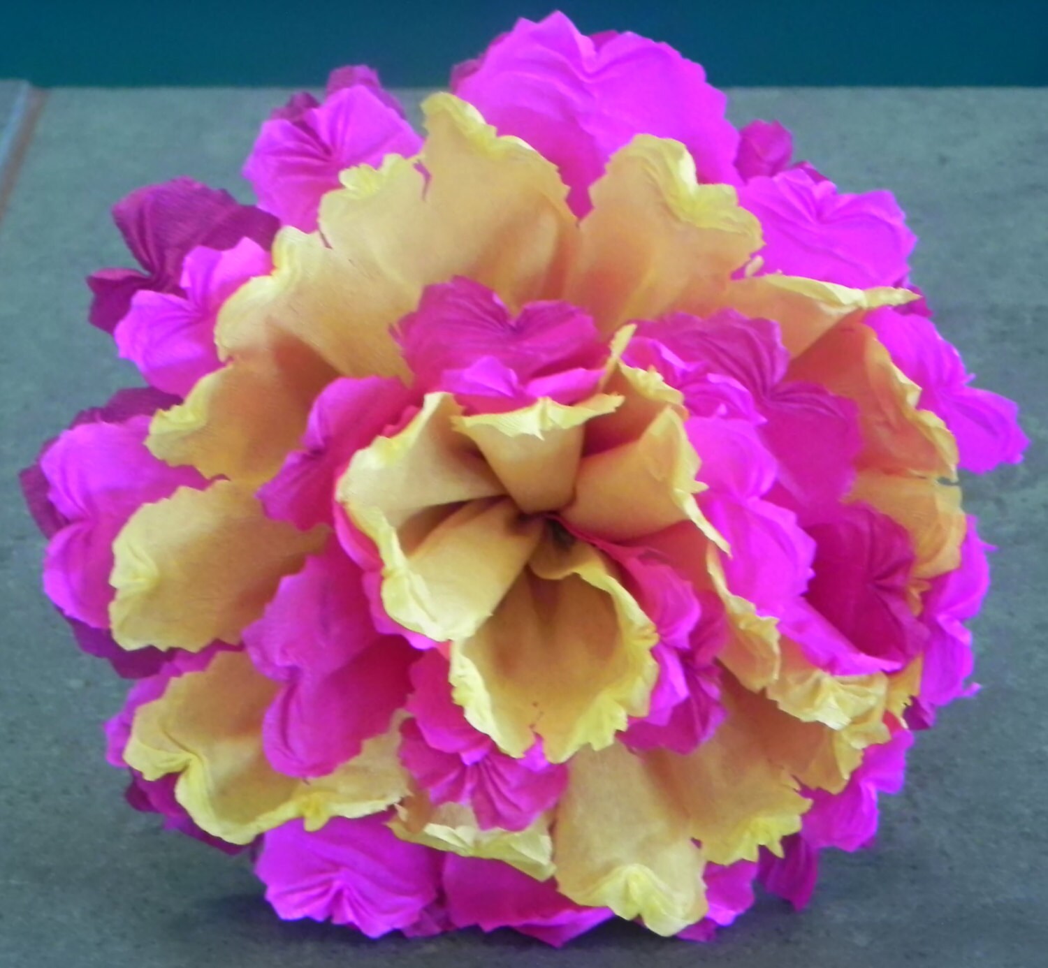 Mexican Crepe Paper Flowers Set of 6 Pink And Yellow Etsy
