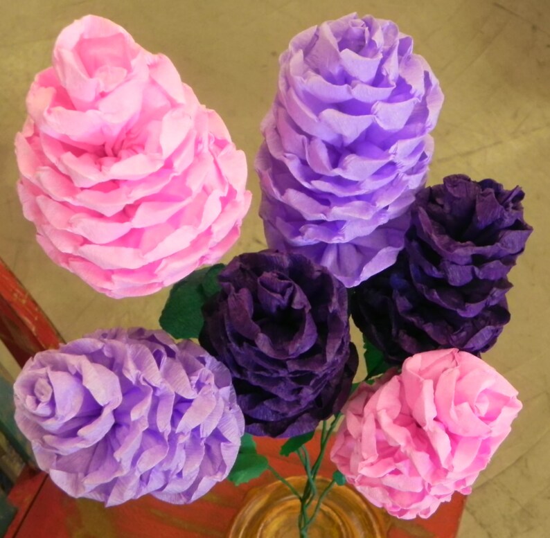 Mexican Paper Flowers Set of 6 Purple and Pink Etsy