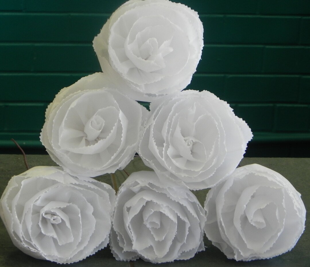 Mexican Crepe Paper Flowers Set of 6 White rose's Hand Made by Julia