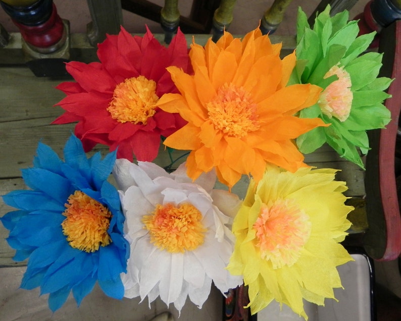 Mexican Paper Flowers Set of 6 Multicolor we Make Special Orders 012 Etsy