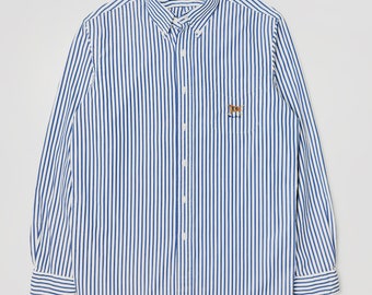 Vintage Polo Ralph Lauren Button Down Shirt Large Fit Cotton Poplin Blue Stripe