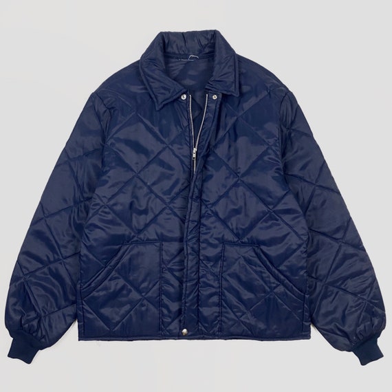 Vintage 1980s Quilted Work Jacket Large Navy Blue