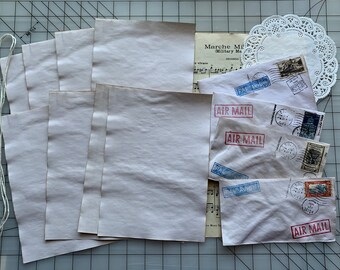 Handmade coffee dyed Vintage style AIRMAIL Stationery set/ 4 sets