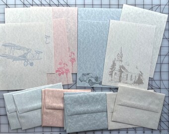 Assortimento di cancelleria vintage anni '80 / A2 / Aeroplano retrò / Rosa / Automobile / Chiesa