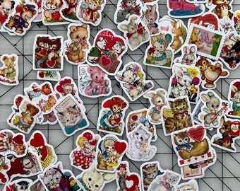 Retro style animal stickers / love/ valentines stickers /69pc