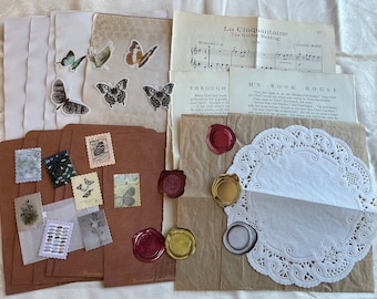 Vintage Style Butterfly Stationery Kit/ 6c/ coffee dyed paper