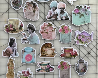 Vintage tea time themed stickers/ 20 pc
