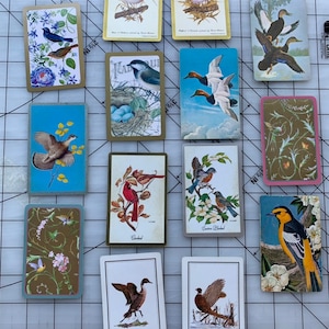 Karty do gry Birds Vintage / zestaw ptaków / 14 szt. / ATC / karty do pamiętnika / karty o tematyce zwierzęcej