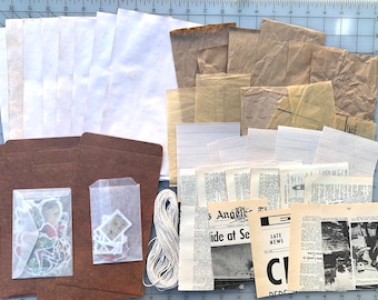 Stort vintage-set med klistermärken och ephemera i botanisk stil / 96 delar