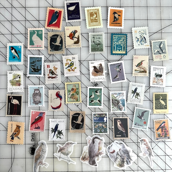 Assorted bird stamp stickers/ 41 pc