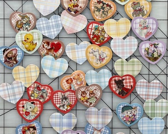 Retro heart stickers/ plaid / vintage style / assorted stickers/46 pc