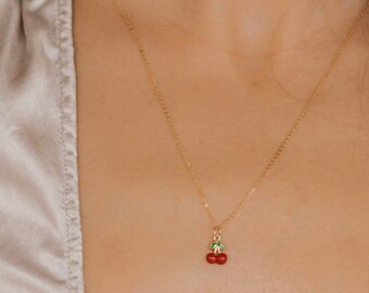 Petite Cherry Necklace • Dainty Gold Necklace • Dainty Chain Necklace • Boho Necklace • Gift for Her • Delicate Layering Necklace