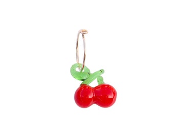 Cherry Earrings • Gold Hoop Earrings • Gold Dangle Earrings • Murano Glass Fruit Charm • Drop Earrings • Boho Earrings • Silver Hoop Earring