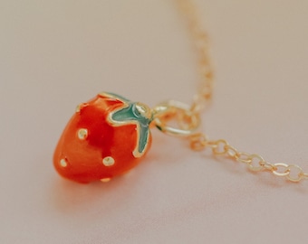 Petite Strawberry Necklace • Dainty Gold Necklace • Dainty Chain Necklace • Boho Necklace • Gift for Her • Delicate Layering Necklace