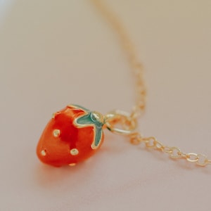 Petite Strawberry Necklace Dainty Gold Necklace Dainty Chain Necklace Boho Necklace Gift for Her Delicate Layering Necklace image 1