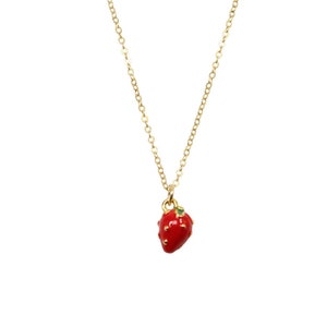 Petite Strawberry Necklace Dainty Gold Necklace Dainty Chain Necklace Boho Necklace Gift for Her Delicate Layering Necklace image 2