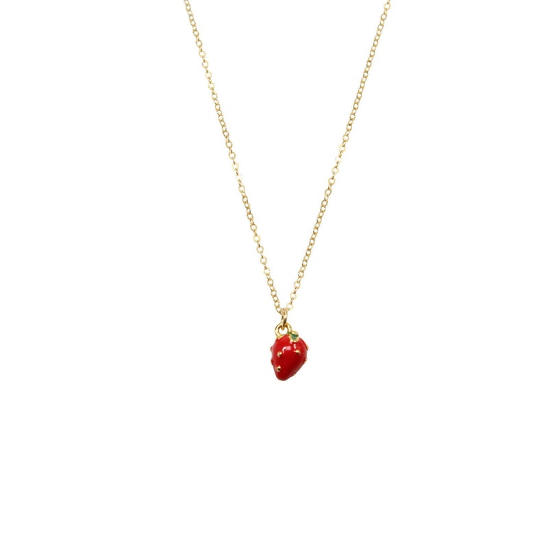 Petite Strawberry Necklace Dainty Gold Necklace Dainty Chain Necklace Boho Necklace Gift for Her Delicate Layering Necklace image 2