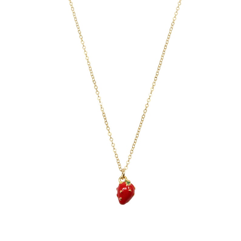 Petite Strawberry Necklace Dainty Gold Necklace Dainty Chain Necklace Boho Necklace Gift for Her Delicate Layering Necklace image 3