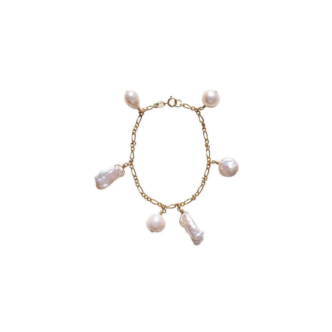 Mixed Pearl Charm Bracelet Pearl Bracelet Bridal Jewelry Gold Chain ...