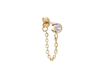 CZ Diamond Stud Earrings • Dangle Earrings • Gold Chain Earrings • Stud Earrings • Bridesmaid Gift • Minimalist Earrings • Tiny Gold Studs