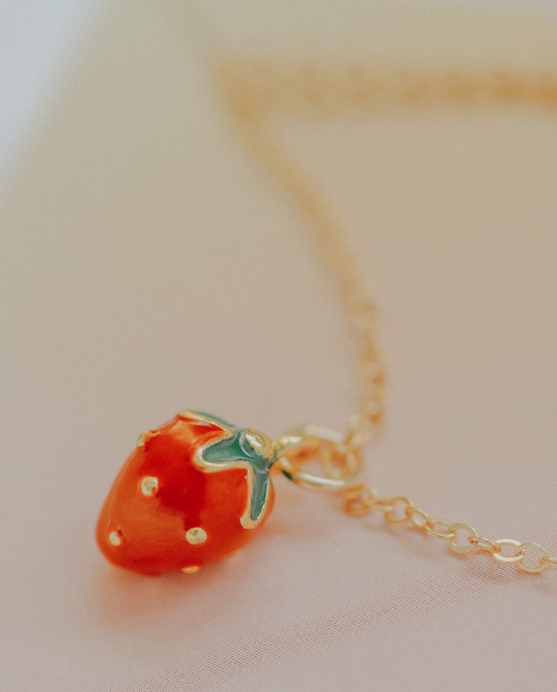 Petite Strawberry Necklace Dainty Gold Necklace Dainty Chain Necklace Boho Necklace Gift for Her Delicate Layering Necklace image 1