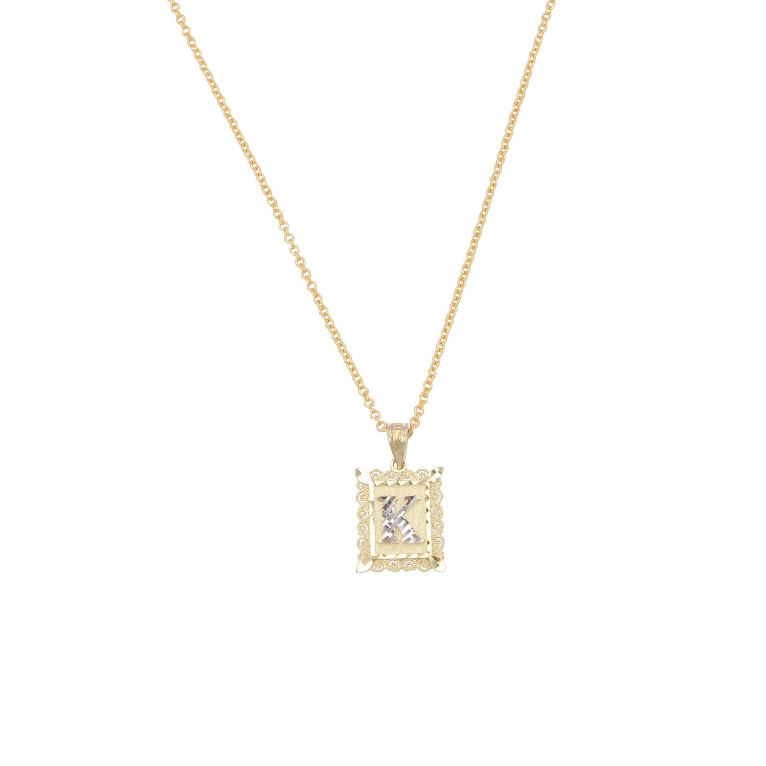 Katana 2-tone Paper Clip Initial Necklace, Gold