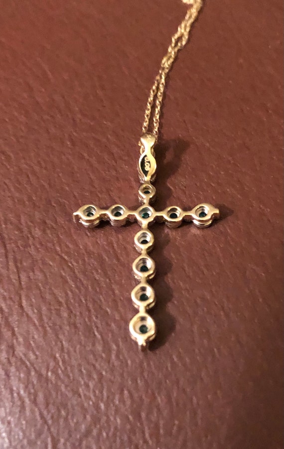 Natural Emerald And Gold Cross Pendant Necklace 1… - image 3