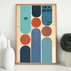 Mid century modern print, Giclee print art, blue and orange wall art