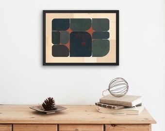 Mid Century Modern, Giclee Kunstdruck, schwarz-orange Wandkunst