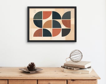 Mid century modern print, Giclee print art, black and orange wall art