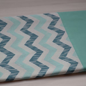 Chevron Pillowcase with Teal Cuff; 100% Cotton