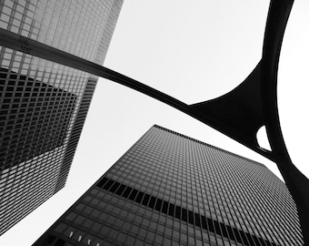 Downtown Chicago Daley Plaza Cityscape Photograph B&W Art Print Alexander Calder's The Flamingo