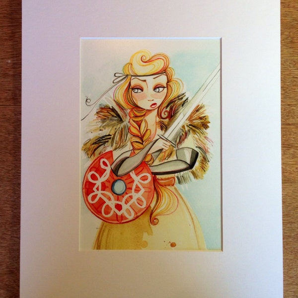 Limited Edition Viking Princess Watercolor Print 9x12" w/ Matting to fit 11x14" Frame