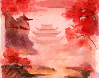 Ancient Chinese Landscape 10x10” Premium Art Print