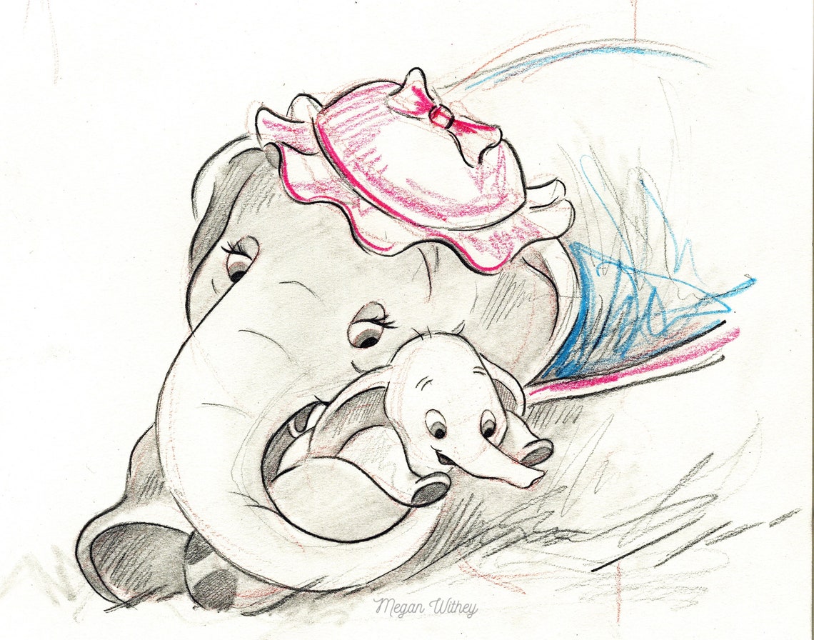 Sketch Print Dumbo Baby Mine Multiple Sizes Etsy