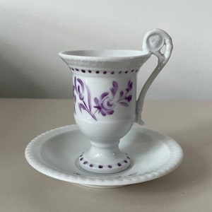 Fürstenberg - vintage collectable cup- and saucer with purple hand painted floral decoration