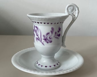 Fürstenberg - vintage collectable cup- and saucer with purple hand painted floral decoration