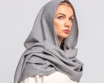 Light Grey Hood Unisex, Organic Cotton Cowl Scarf, Cowl Shrug, Burningman, Festival Gypsy Rave,Convertible Scarf, Hooded Scarf, Dune cosplay